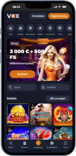 Schritt 1 — Vox Casino Hauptseite